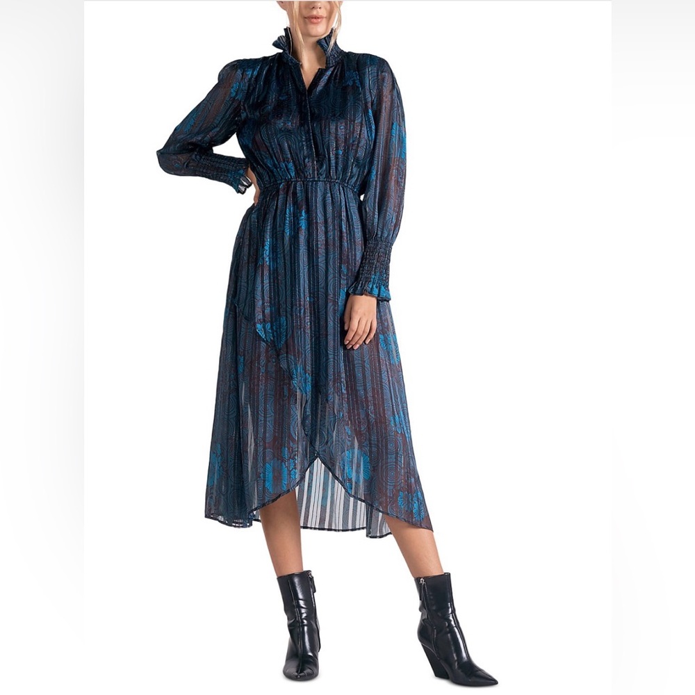 Elan Blue Luxembourg Floral Metallic Midi Dress
Size Medium – New With Tags